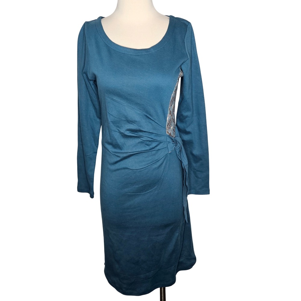 Ethos Paris Teal Blue Organic Cotton Side Tie Long Sleeve‎ Dress NWT Size M